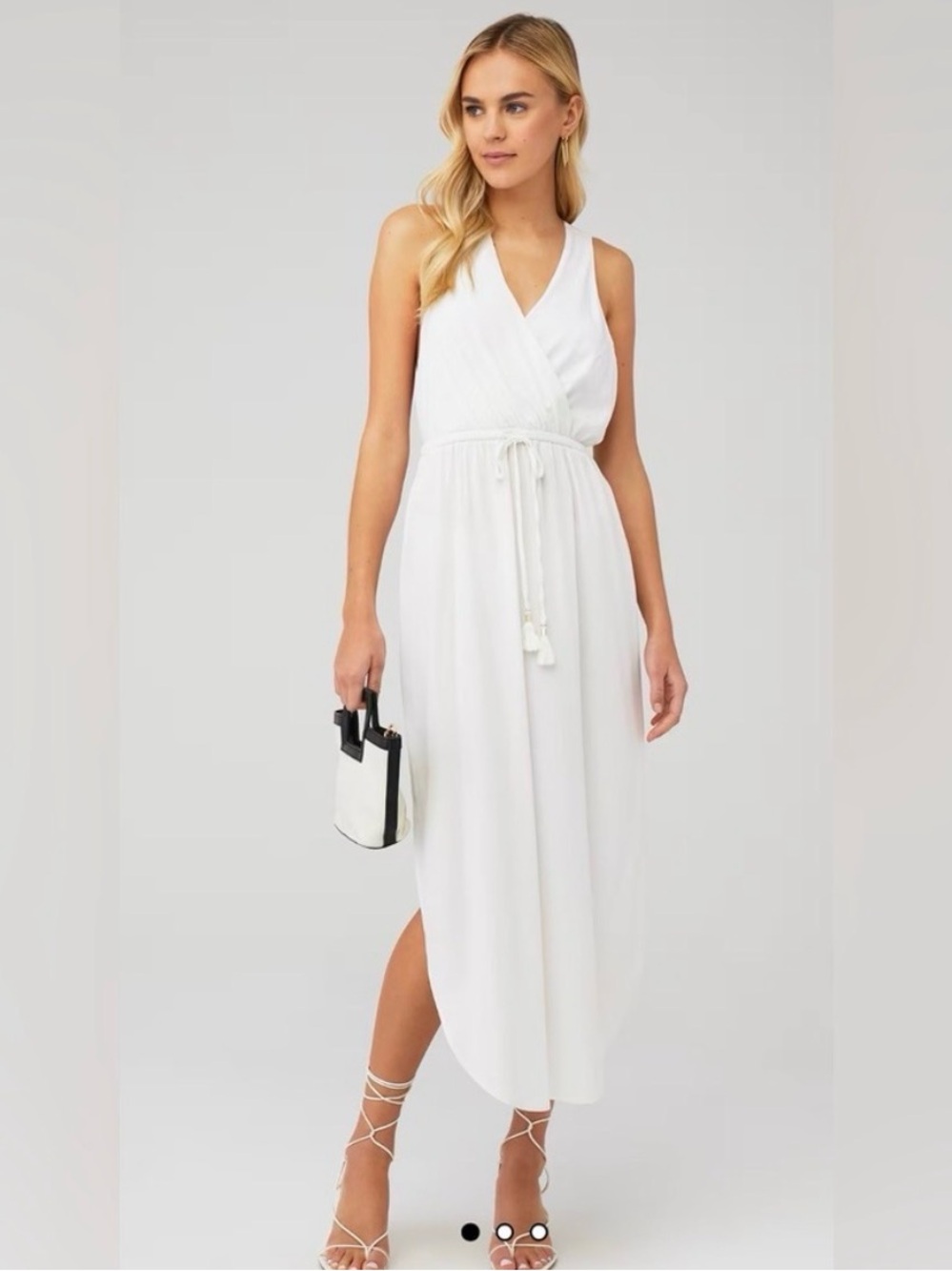 l*space White Sleeveless Wrap-Front Midi Dress with Tie Waist